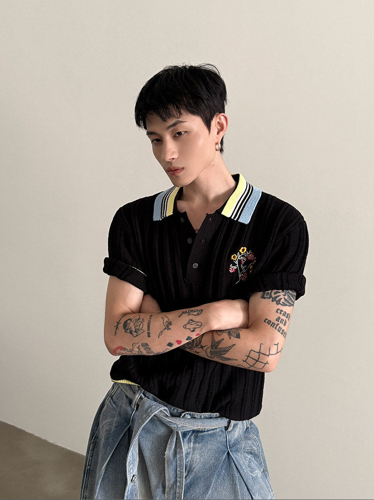 플라워 자수 폴로 셔츠
