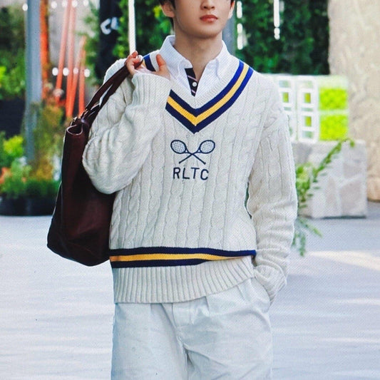 울 블렌드 스웨터 (컬러 블록 V넥)