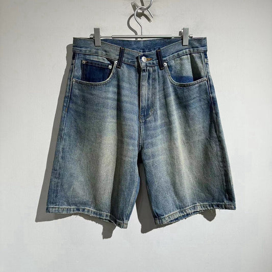 워싱 솔기 청반바지 (Washed seam denim shorts)