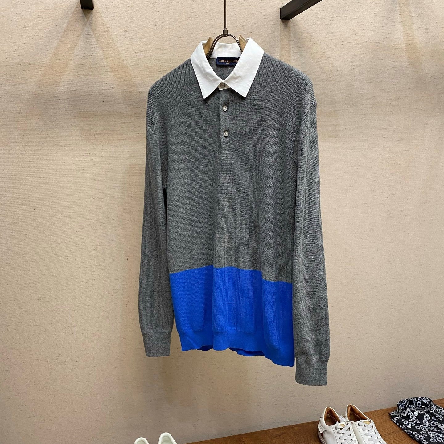 컬러블록 니트 맨투맨 (Color-block knit sweatshirt)