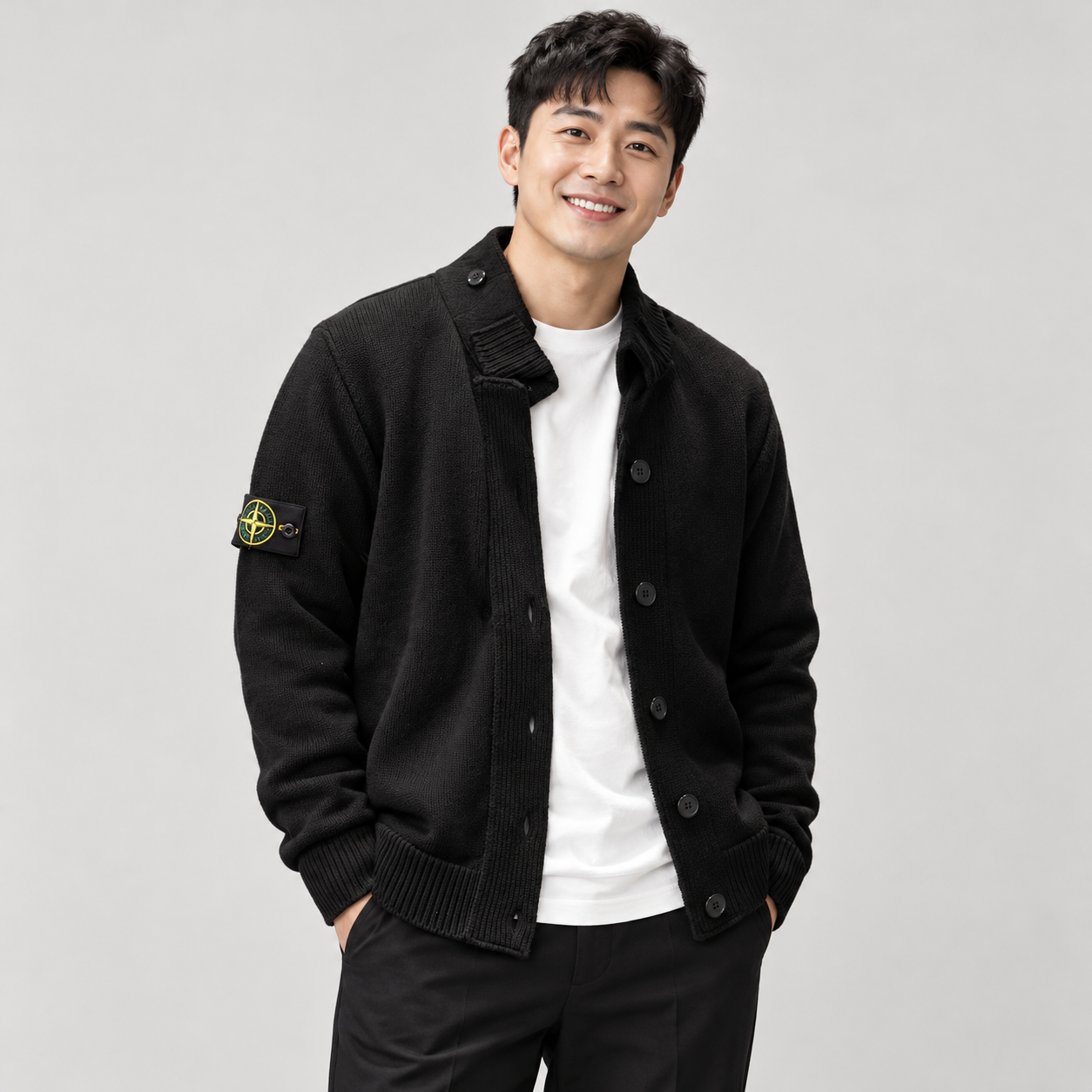 하이넥 버튼업 가디건 (High-neck button-up cardigan)