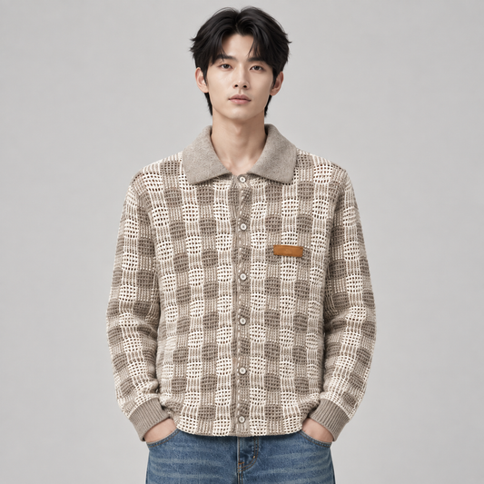 톤온톤 체크 가디건 (Tone-on-tone check cardigan)
