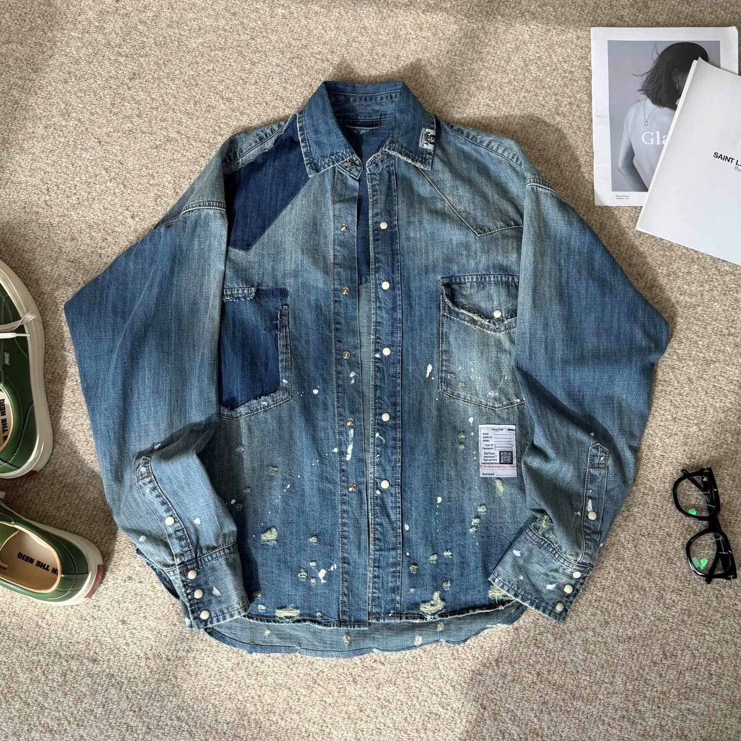패치워크 데님 셔츠 (patchwork denim shirt)