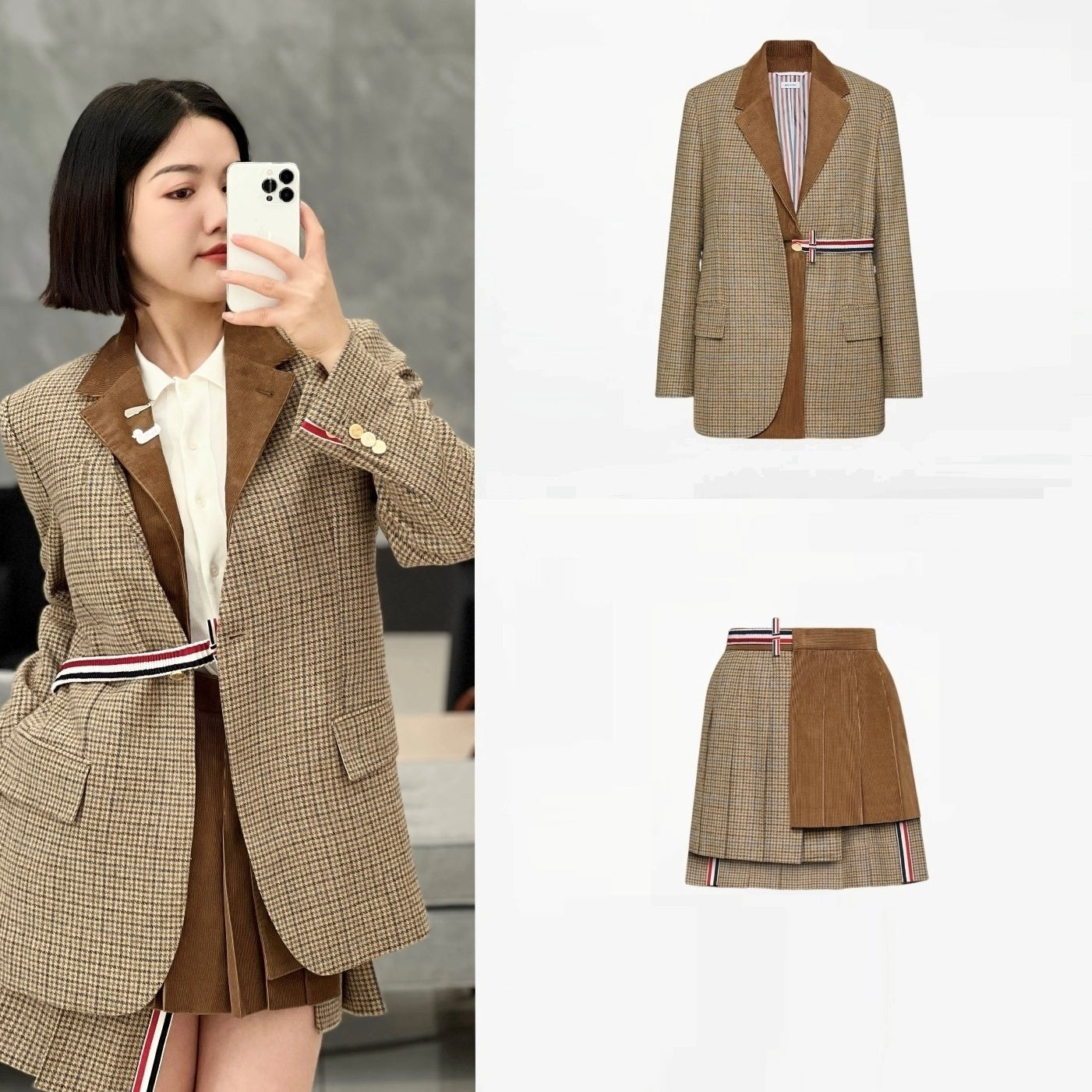 하운드투스 스커트셋업 (Houndstooth skirt set-up)