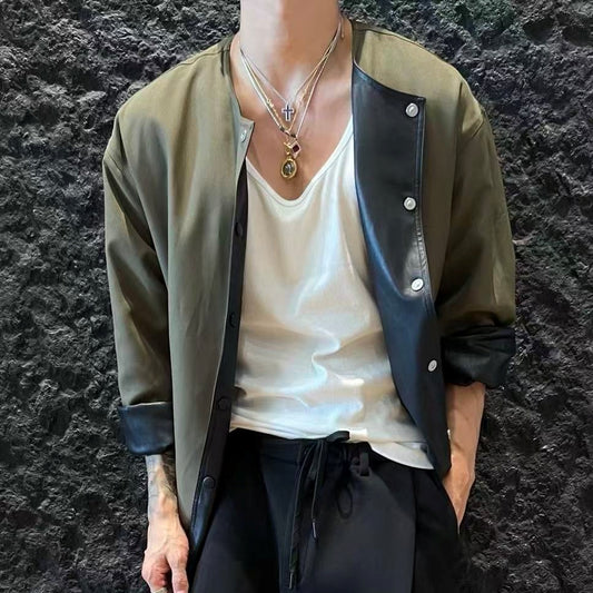 리버서블 카라리스 자켓 (Reversible collarless jacket)