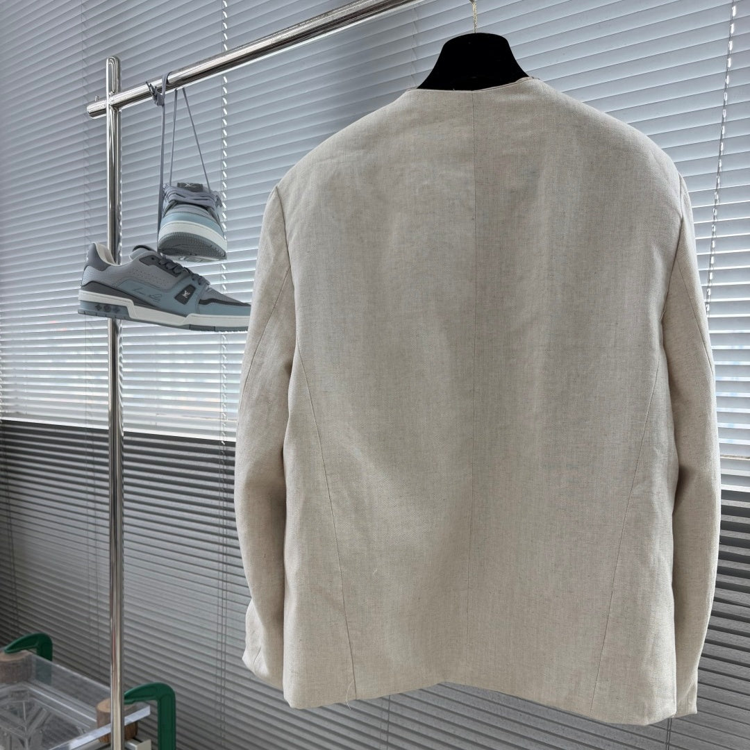 리버시블 노칼라 재킷 (Reversible collarless jacket)