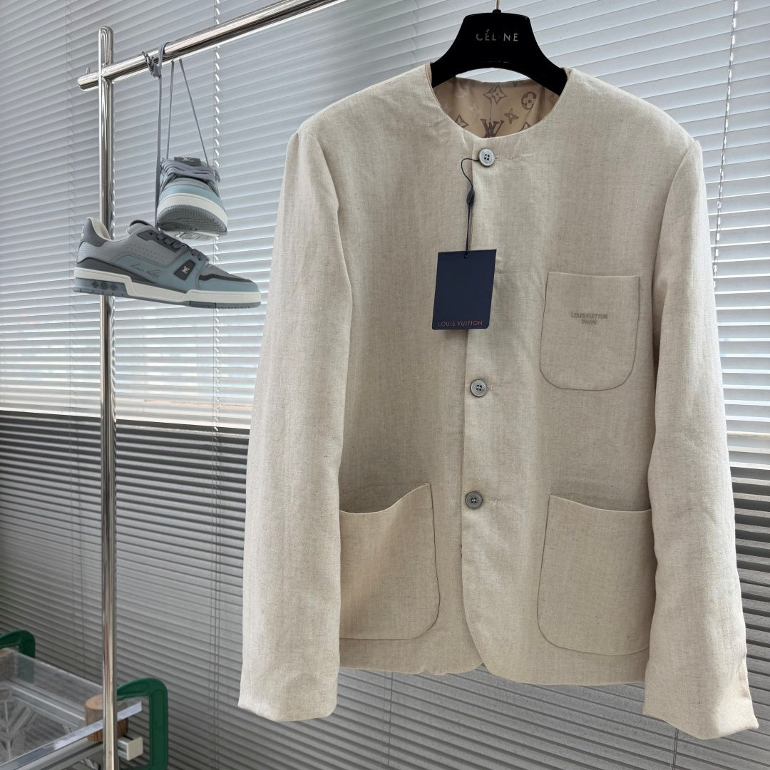 리버시블 노칼라 재킷 (Reversible collarless jacket)