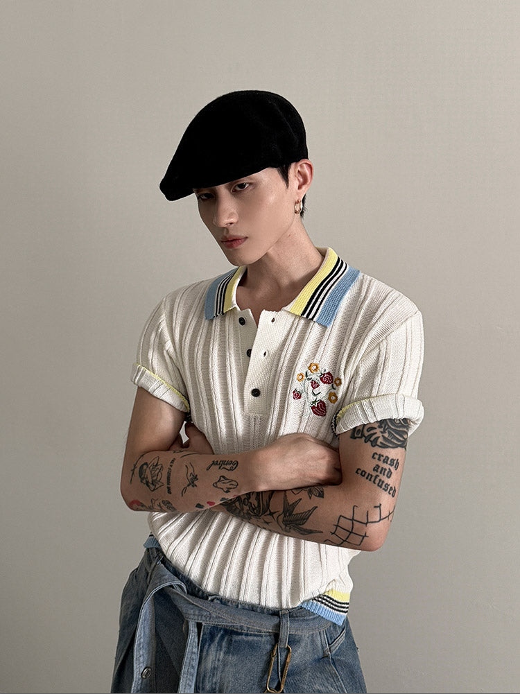 플라워 자수 폴로 셔츠
