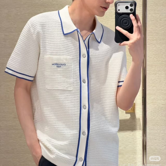 와플 컬러블록 반팔셔츠 (Waffle color-block short-sleeve shirt)