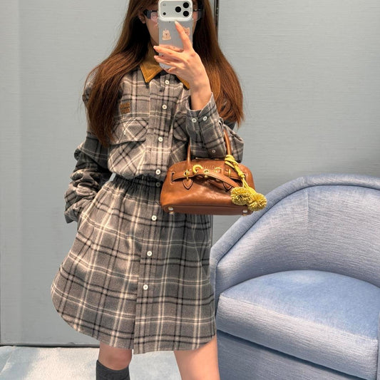 플란넬 체크 셔츠 드레스 (Flannel check shirt dress)