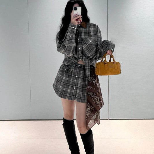 플란넬 체크 셔츠 투피스 (Flannel check shirt two-piece)