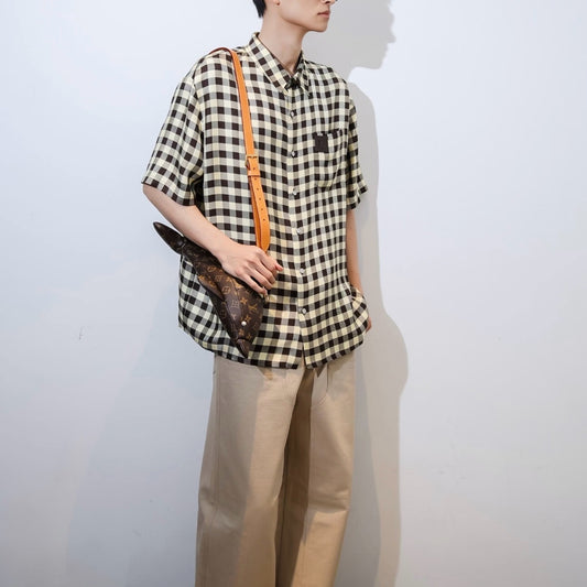 레더패치 체크 반팔셔츠 (Leather Patch Check Short Sleeve Shirt)