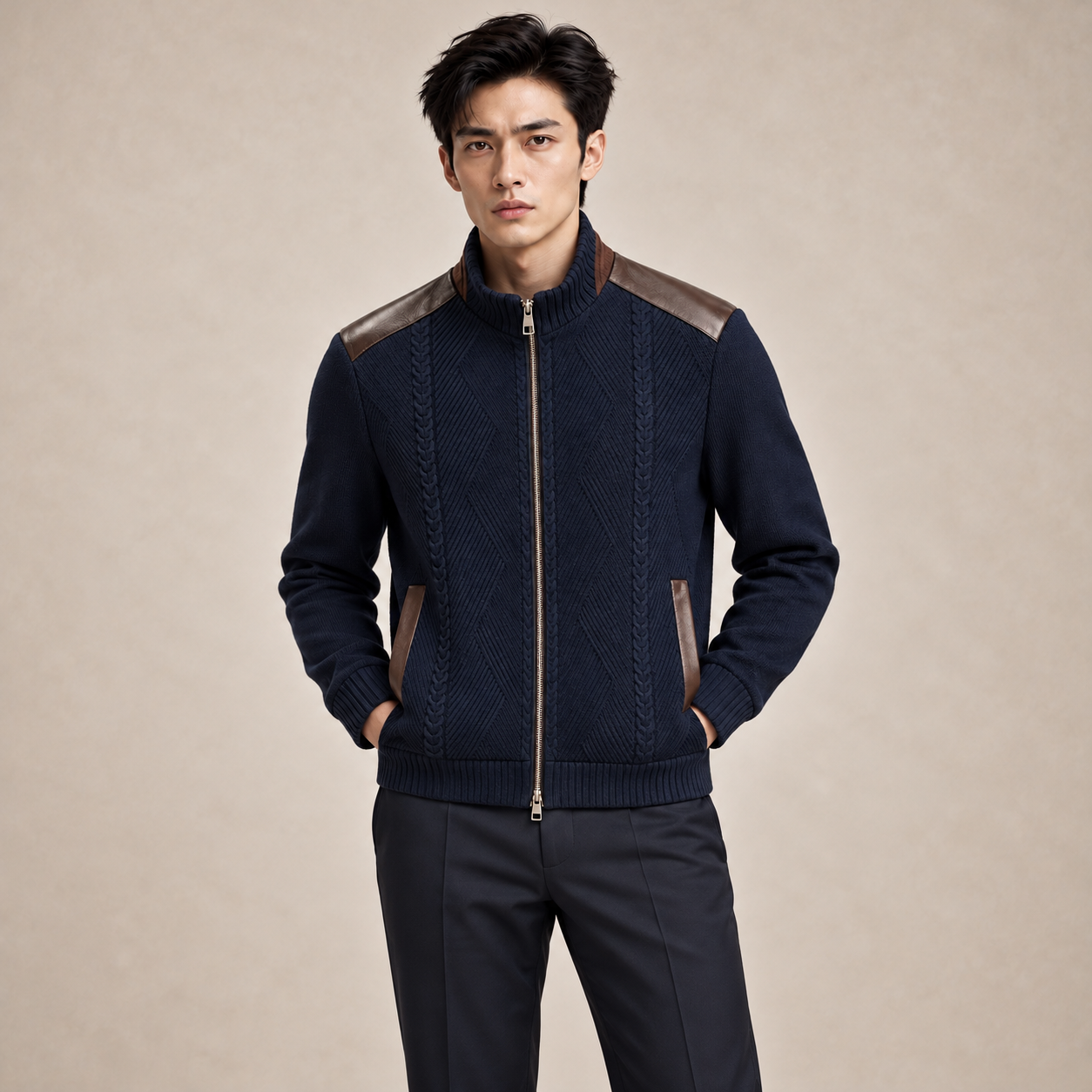 하이넥 풀집업 가디건 (High-neck full-zip cardigan)
