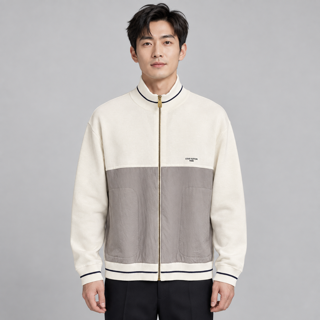패널 코튼 집업가디건 (Paneled Cotton Zip-Up Cardigan)