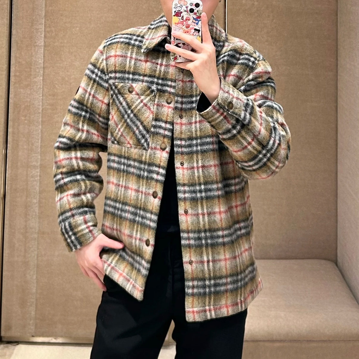 체크 울 배지 점퍼 (Checked wool badge jumper)