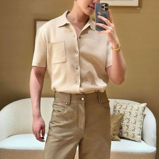 자카드 니트 반팔셔츠 (Jacquard knit short sleeve shirt)