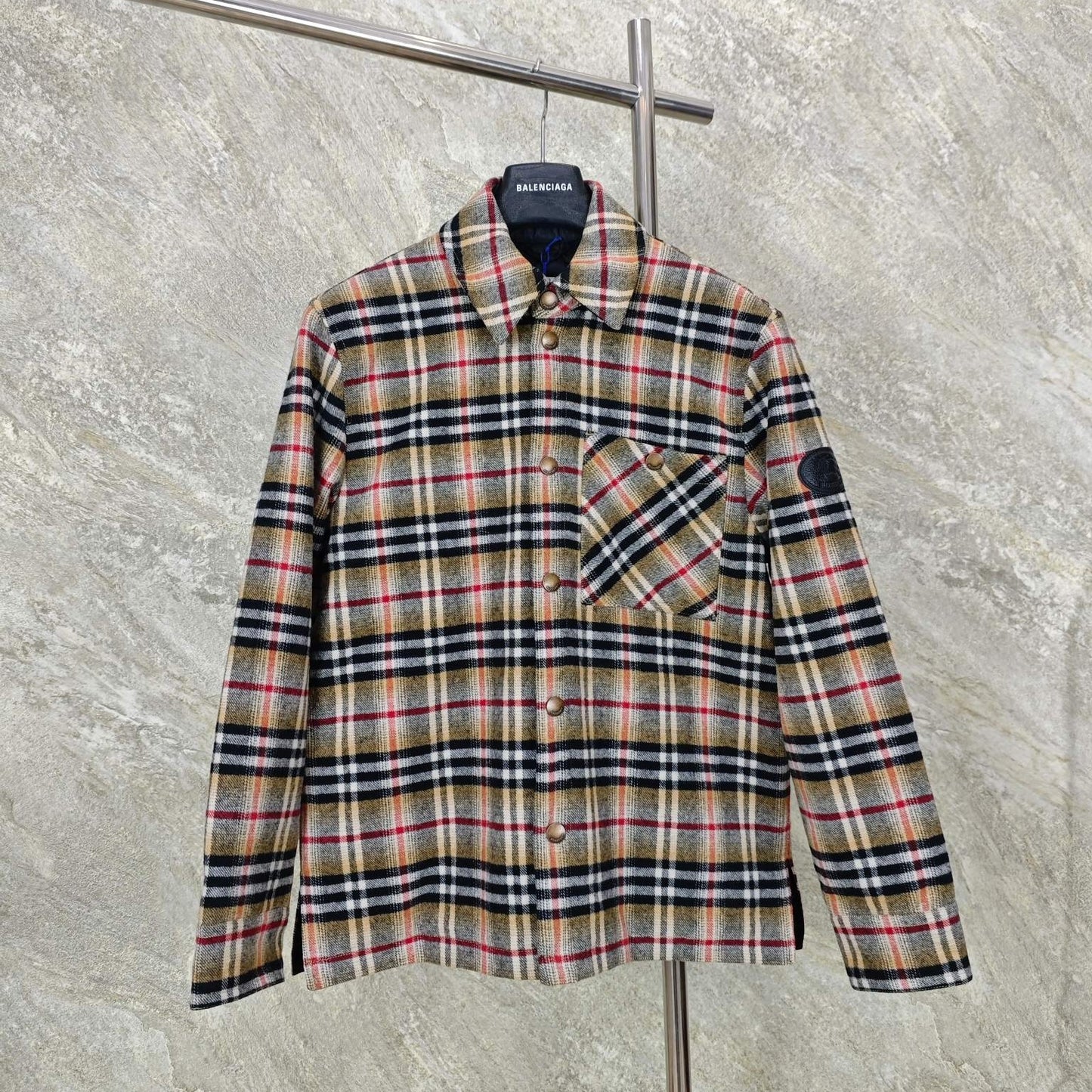 체크 울 배지 점퍼 (Checked wool badge jumper)