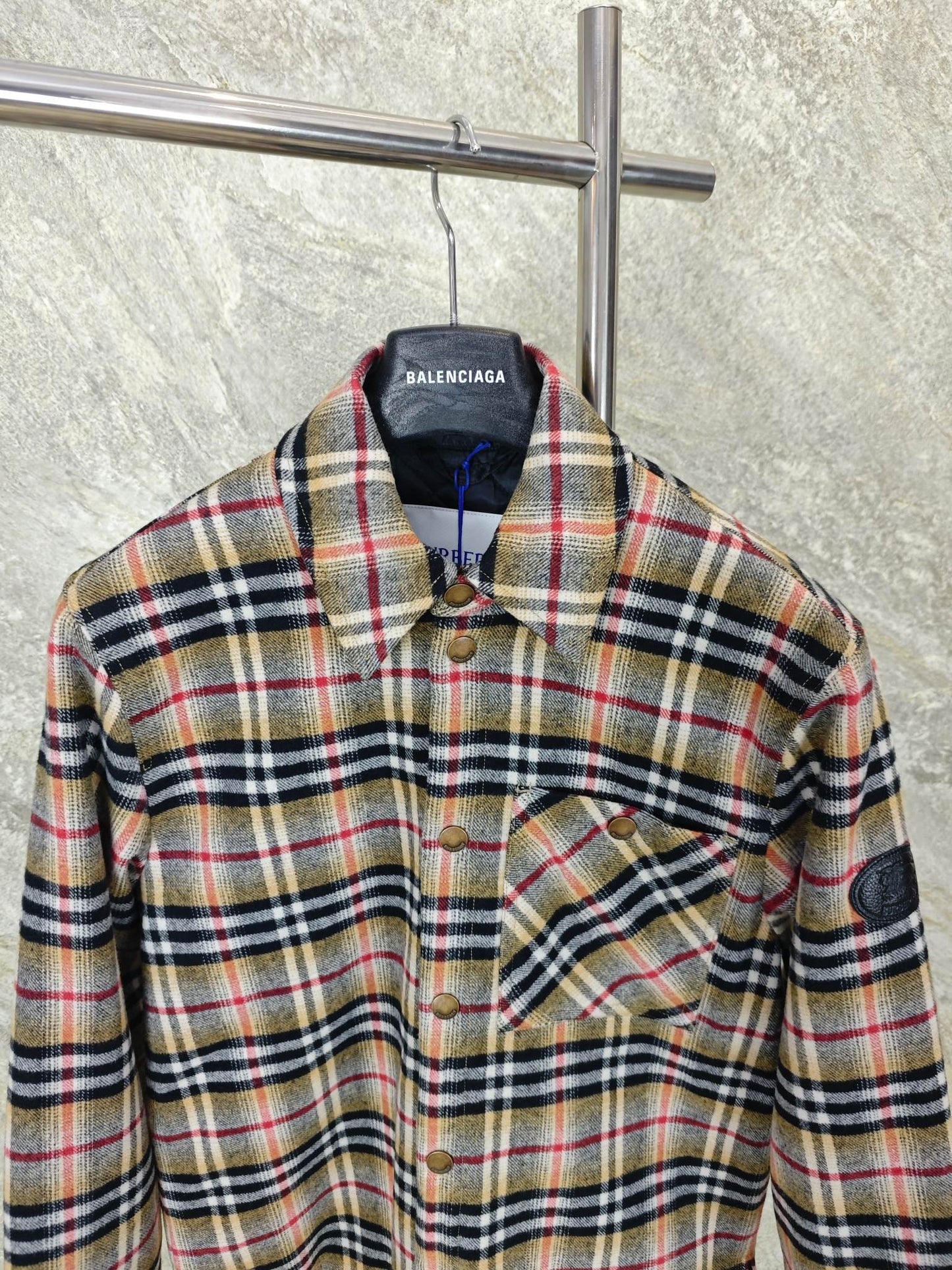 체크 울 배지 점퍼 (Checked wool badge jumper)