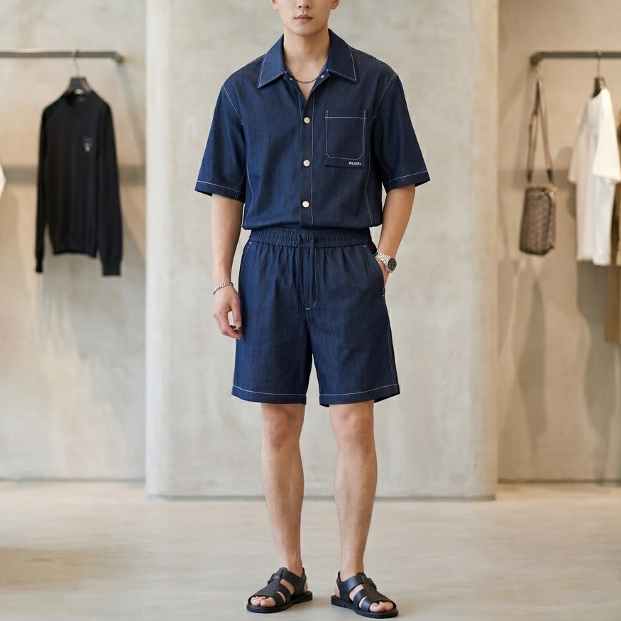 스티칭 디테일 셔츠, 반바지 (Stitching detail shirt, shorts)