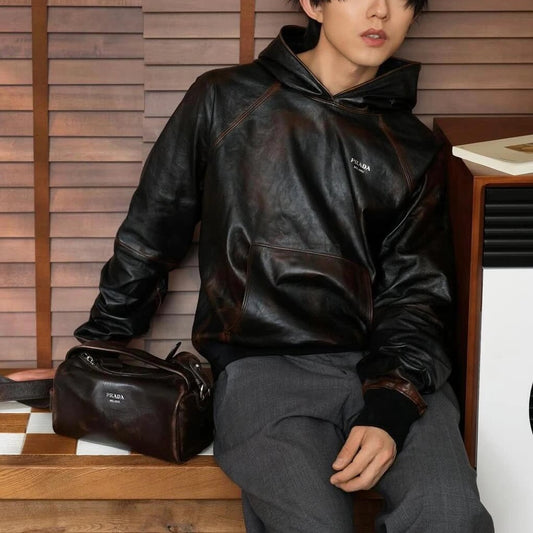 가죽 디스트레스드 후드 (leather distressed hood)