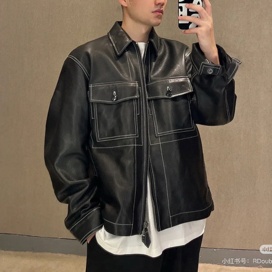 탑스티치 가죽자켓 (Topstitched leather jacket)