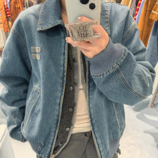 로고 라펠 데님 자켓 (Logo lapel denim jacket)