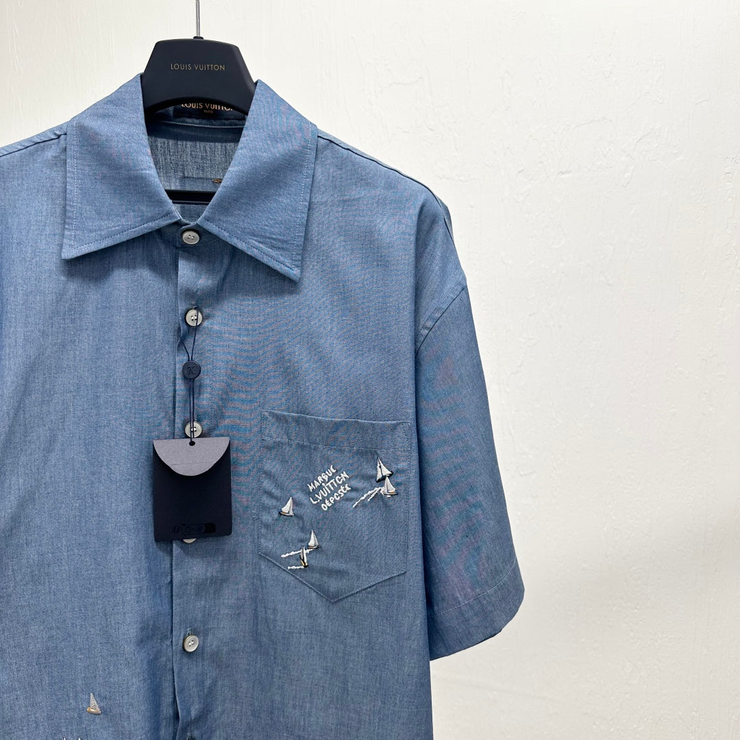 범선자수 반팔셔츠 (Sailing ship embroidery short sleeve shirt)