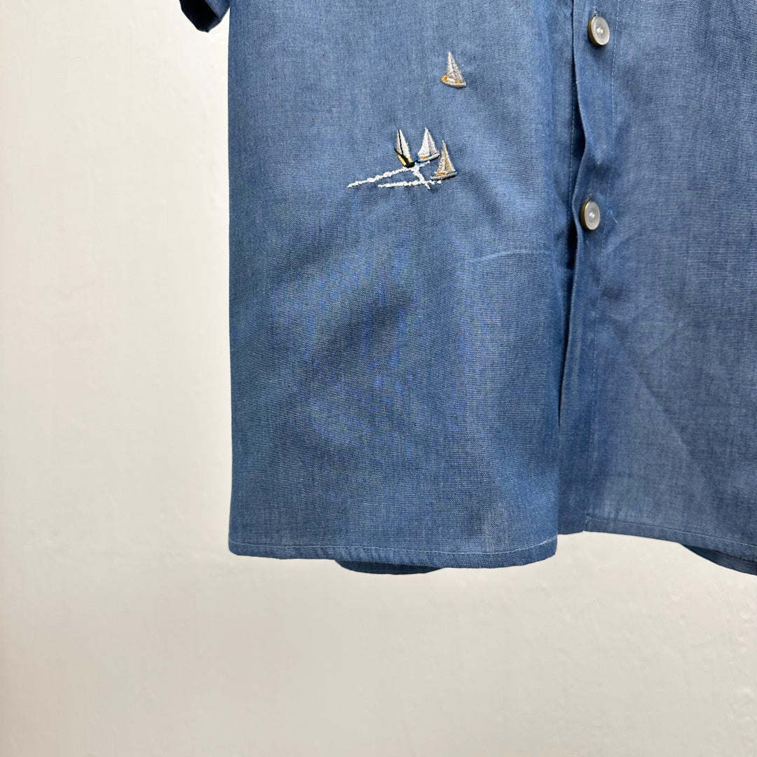 범선자수 반팔셔츠 (Sailing ship embroidery short sleeve shirt)