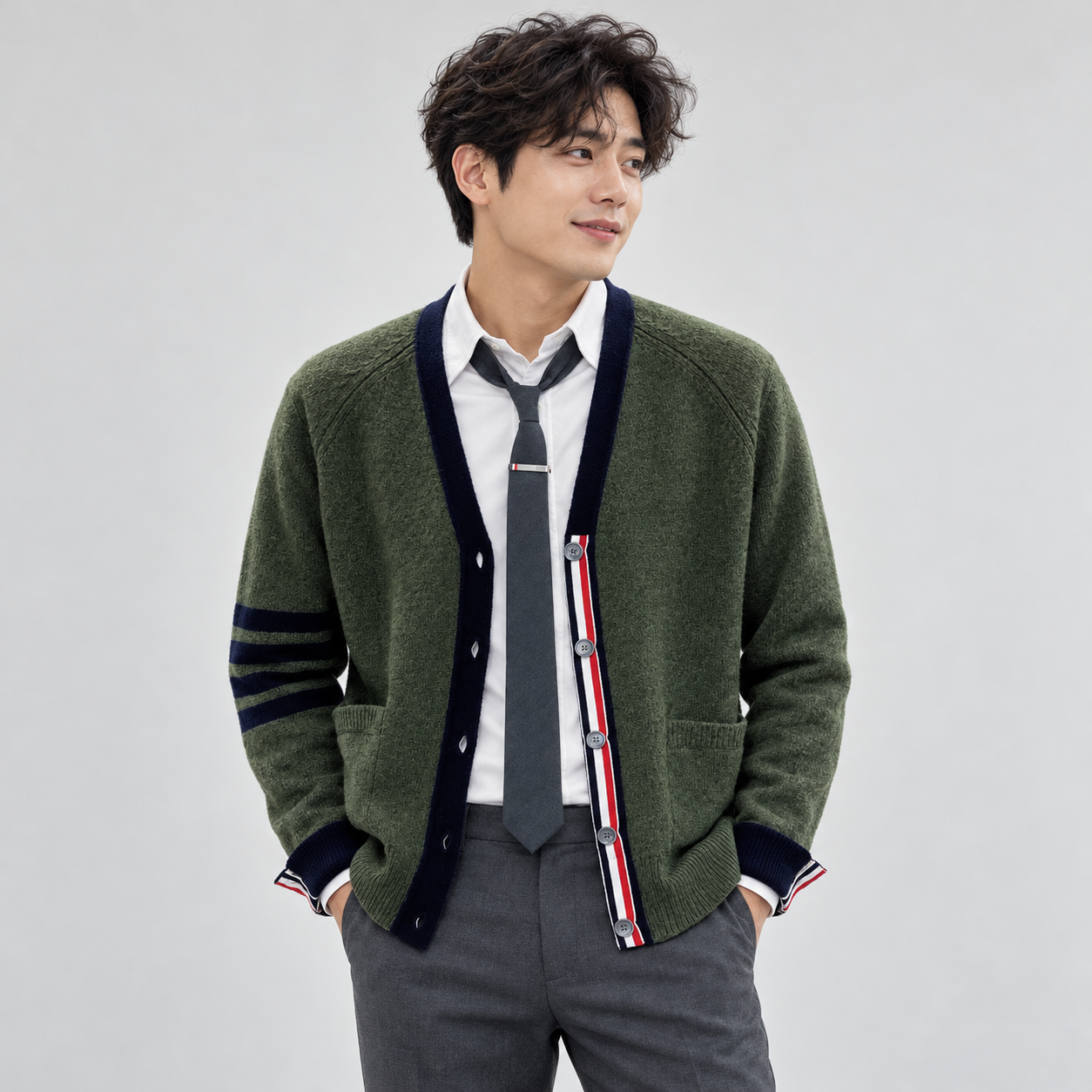 사선 스트라이프 가디건 (Diagonal-stripe cardigan)