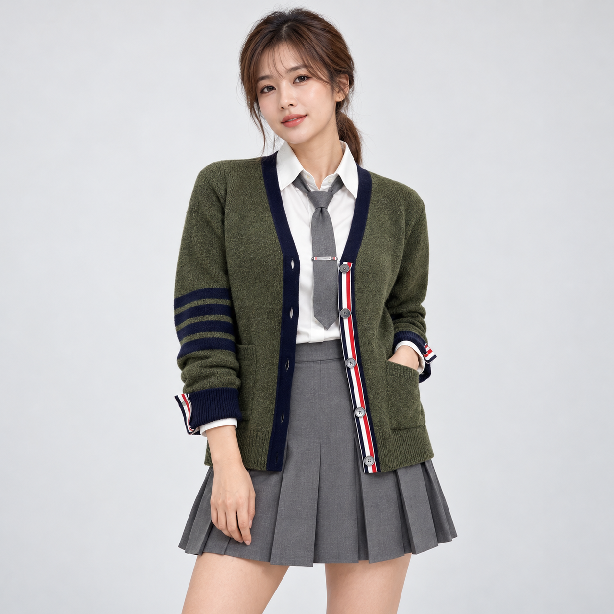 사선 스트라이프 가디건 (Diagonal-stripe cardigan)