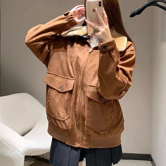 퍼 칼라 스웨이드자켓 (Fur collar suede jacket)