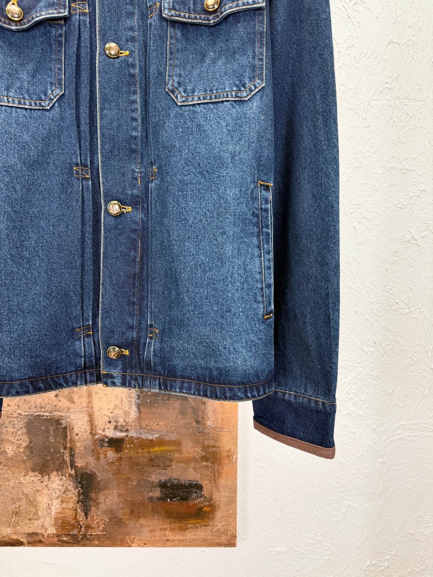가죽 칼라 데님 재킷, 진 (Leather collar denim jacket, jeans)