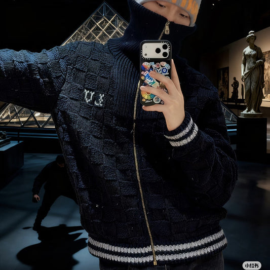 체크 집업 가디건 (Checked zip-up cardigan)