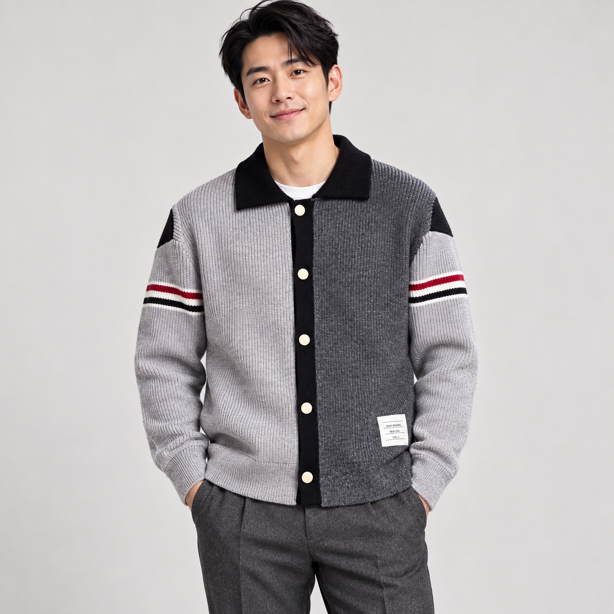 배색 니트 가디건 (Color-block knit cardigan)