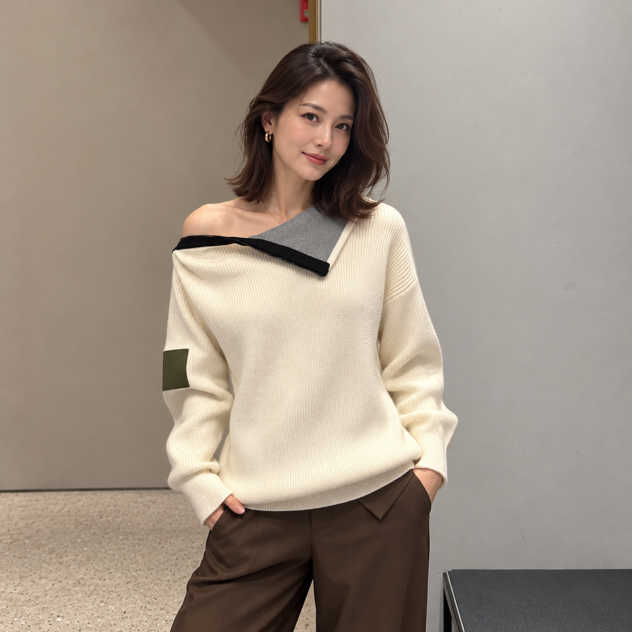 비대칭 집업 스웨터 (Asymmetrical Zip-Up Sweater)