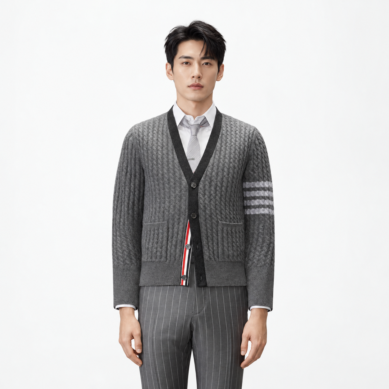 케이블 스티치 가디건 (Color-block knit cardigan)