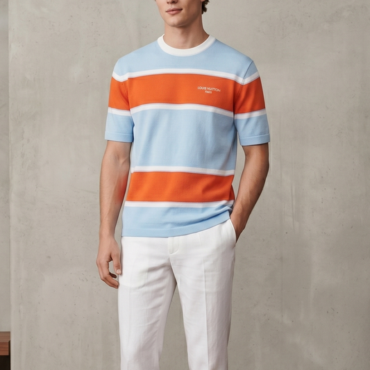 컬러 블록 스트라이프 반팔티셔츠 (Color block striped short-sleeve t-shirt)